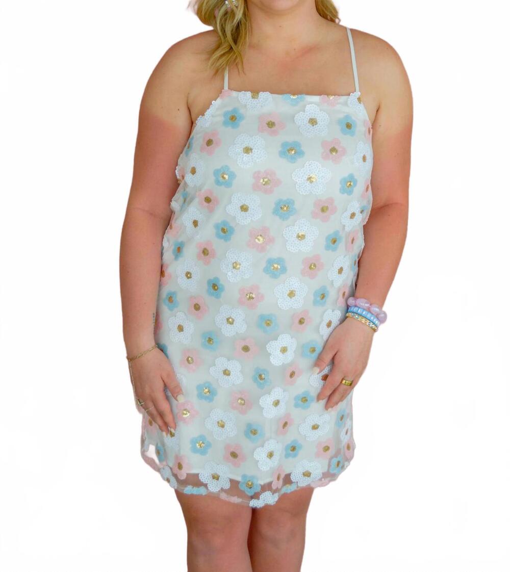 NEW STORIA confetti bloom sequin dress in white - Picture 2 of 4